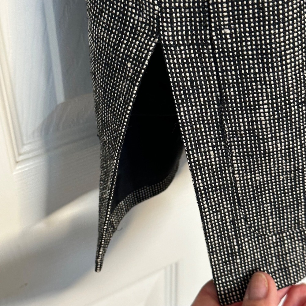 Vintage Silk Blazer Woven Tweed Jacket Black White Boxy Patch Pockets Size 6 - Picture 6 of 12